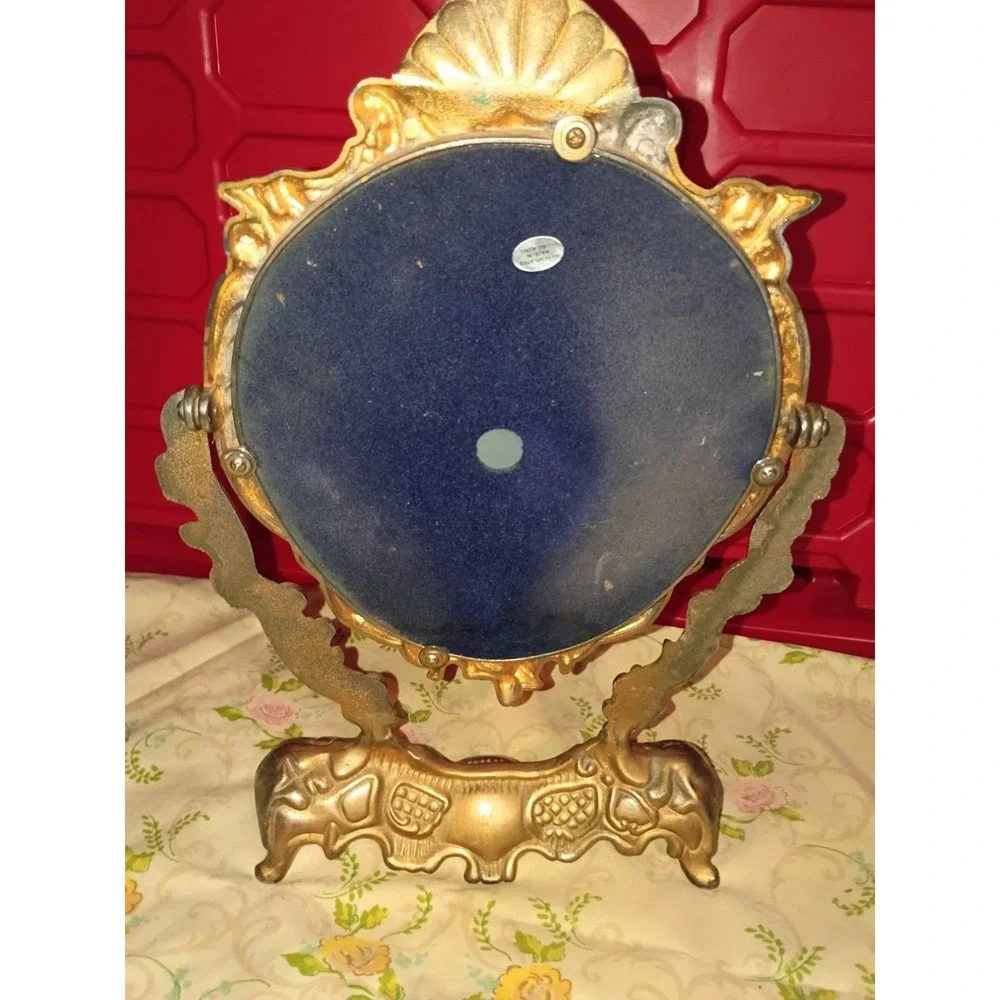 Vintage Silver Plated Cherub Countertop Vanity Mirror